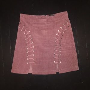 Pink corduroy high-waisted mini skirt